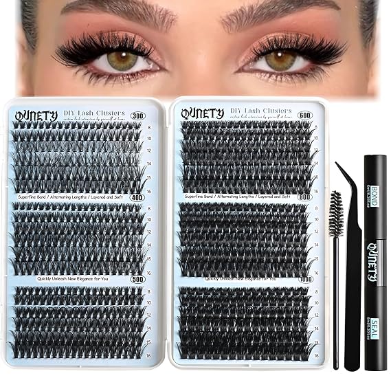 Lash Extension Kit 720pcs Clusters 30D-100D DIY Eyelash Extensions C curl Individual Wispy Lashes Cluster Natural Eye Lash Trays with Glue&Tweezers for Beginners