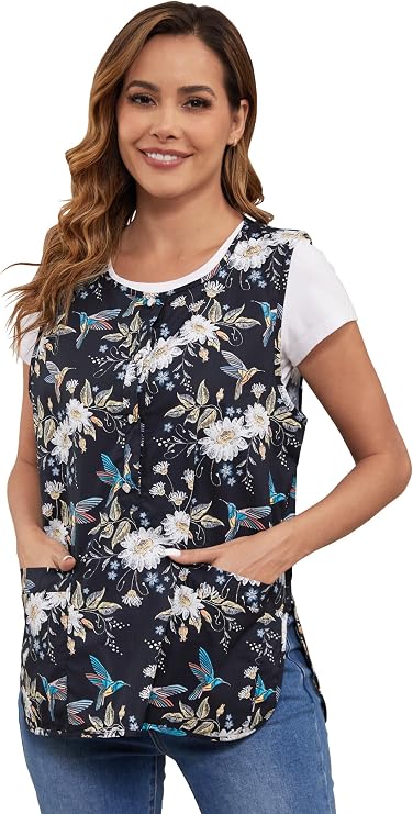 Nanxson Cobbler Apron for Women with Pockets Printed Smock with Buttons