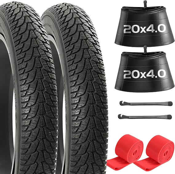 20x4 E-Bike Fat Tire, Puncture Protection, High Grip All-Terrain Tires with Tubes, Tire Levers & Liners for MTB/E-Bike/Tricycle/Folding Bikes, Tread Design, for Snow/Sand/Off-Road/Street