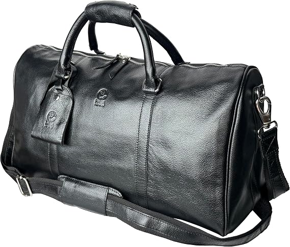 Leather Duffle Bag for Men - Travel Overnight Holdall - Weekend Carry On Suitcase - Underseat Flight Cabin Duffel Bag | TSA Carry On Overnight Bag, 30L, YKK Zippers, Brass Hardware, Removable Strap, Fits Overhead Bin, Water-resistant lining