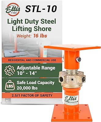 Ellis Manufacturing Light-Duty Steel Construction Jack - Adjustable Screw Jack Post for Floor Leveling, Beams, and Concrete - 20,000 lb Load Capacity - 10-14 Adjustment, House Jacks for Leveling