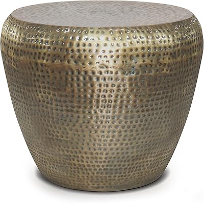 SIMPLIHOME Preston Metal Table - 22 inch Wide Solid Metal Round Side Table in Antique Gold, Modern Industrial Accent Table for Living Room or Bedroom with Textured Finish, Assembled