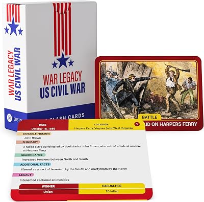 Briston War Legacy US Civil War Flash Cards – 75 Educational History Learning Cards for Students Teachers Homeschool – Study Guide of Battles Events Influential People Classroom Resources