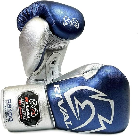 RIVAL RS100 Boxing Gloves Blue Silver Training Sparring (16oz)