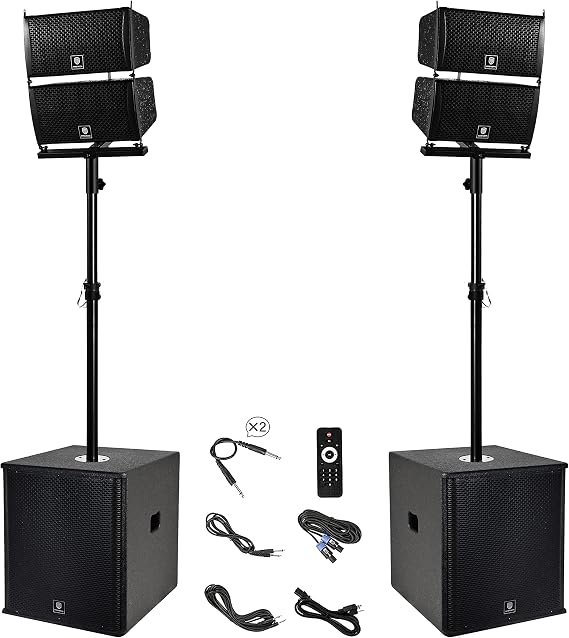 PRORECK Club 6000 15-inch 6000W P.M.P.O Stereo PA Speaker System Combo Set 4 Line Array Speakers, 2 15-inch Subwoofers with Bluetooth/USB Read/SD Card/Remote Control, for Party DJ Wedding Meeting