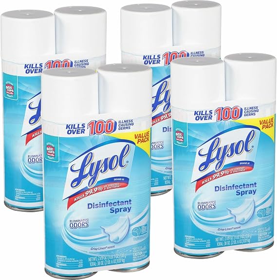 Lysol Disinfectant Spray, 19 Oz, Crisp Linen, Carton Of 8 Bottles