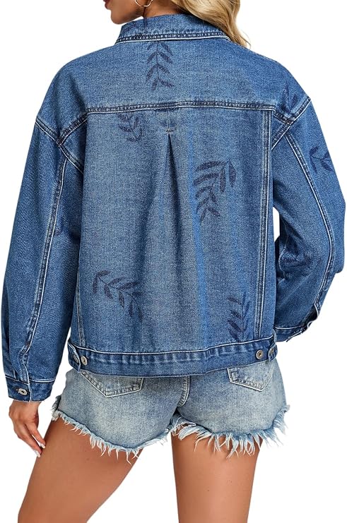 SCOFEEL Womens Oversized Denim Jacket Washed Button Down Loose Jean Coat