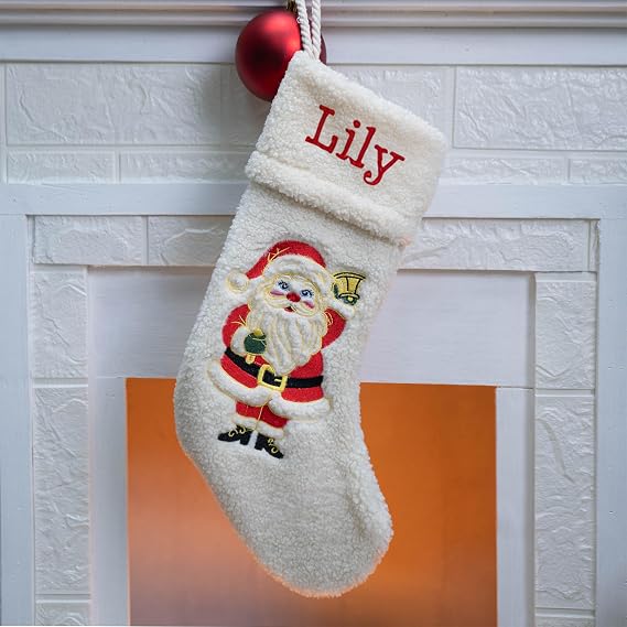 Noni Custom Faux Fur Stockings Embroidered with Names, Fleece Family Stocking, Fireplace Decoration, Christmas Stockings Personalized Plush Applique Stocking for Holiday, Christmas 3