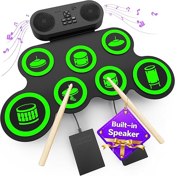 Electric Drum Set, Built-in Dual Speaker Drum Pad and Sticks Kit