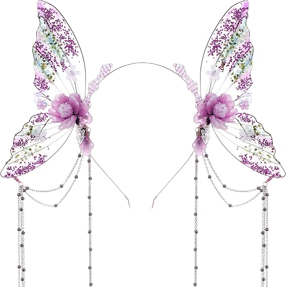 MOSTORY Fairy Butterfly Wings Headband - Flower Fairy Wings Headband with Tassel for Women Renaissance Renfaire Cosplay