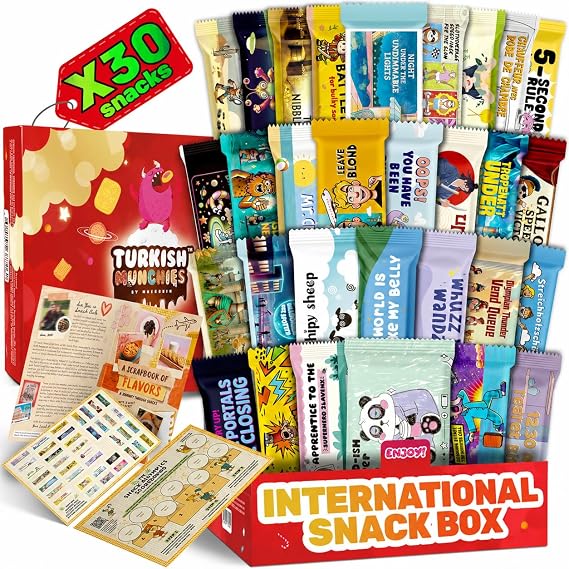 International Food Hamper | Premium Exotic Foreign Foods | Unique Hampers & Gourmet Gift for Men and Women | American Alike Retro Turkish Foods | Full-Size + Bonus Snacks (Midi Red)