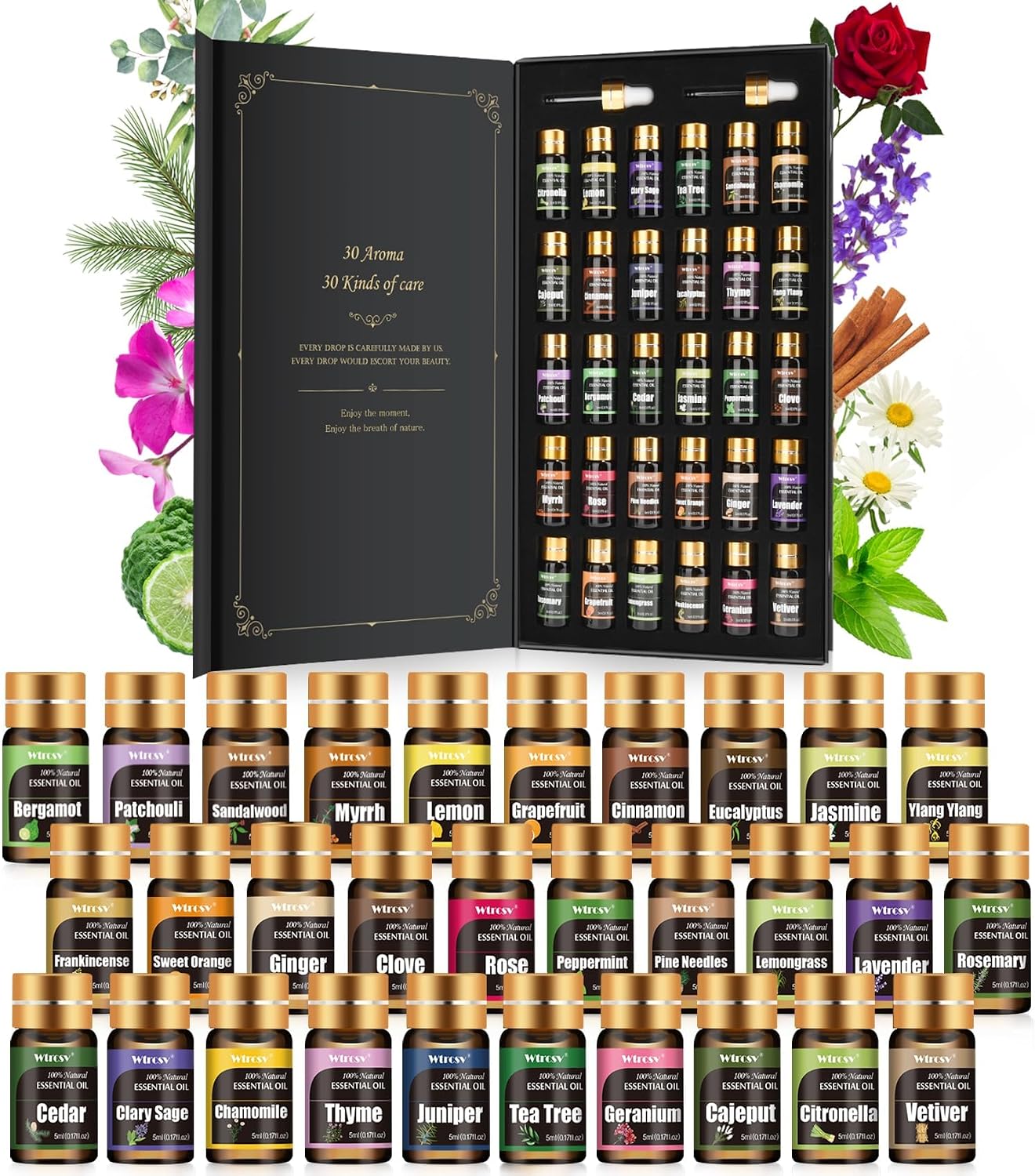 Essential Oils Set - Essential Oils - Perfect for Diffuser, Humidifier,Aromatherapy, Massage,Skin & Hair Care,30x5 ml