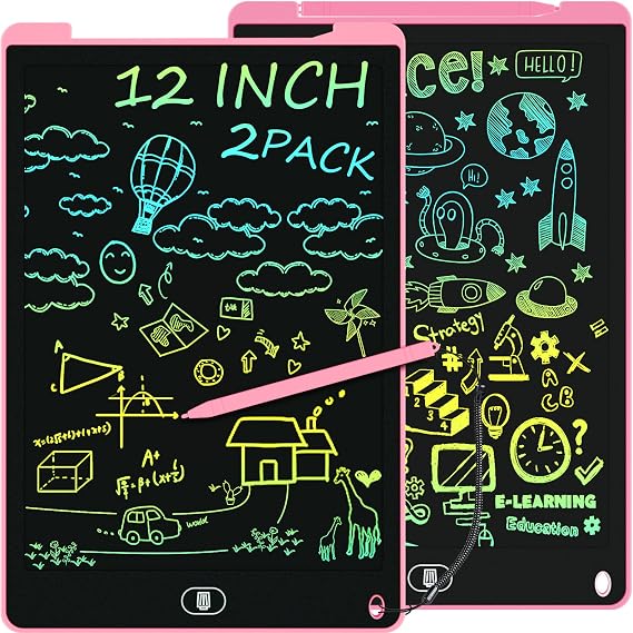LCD Writing Doodle Boards for Kids Toys 12 Inch, 2PCS Colorful Writing Board for Kids 3 4 5 6 7 8 9 Year Old, Toddler Preschool Educational Toys, Gifts for Birthday, Christmas, Pink