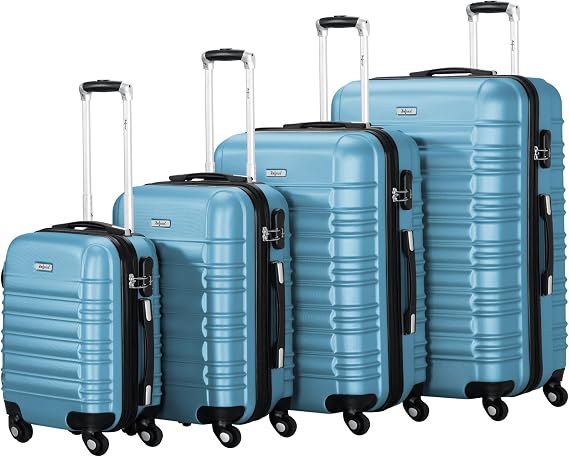 Zelsius Suitcase Set of 4 Steel Blue ABS Hard Shell Suitcase with Combination Lock 4 Wheels and Inner Divider Hand Luggage Suitcase Hard Shell Suitcase Set 4 Pieces Trolley Suitcase Large