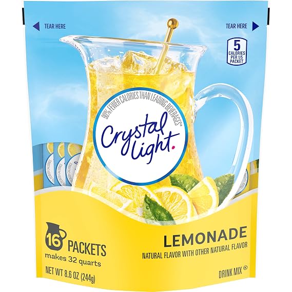 Crystal Light Sugar-Free Lemonade Naturally Flavored Powdered Drink Mix 16 Count Pitcher Packets