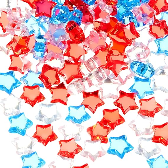 VioraWhite 300 Pcs Patriotic Vase Filler 3D Star Gems Red, White, Blue | 3D Acrylic Star Gems for Fourth of July Table Decor, 250th Anniversary Independence Flag Day, Patriotic Centerpieces