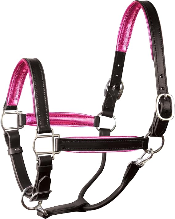 1" Horse Metallic Black/pink Padded Halter W/ Stainless Steel Hardware