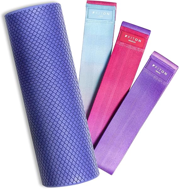 FitOn - 12"x4" Travel Sized Recovery Roller & Sculpt Resistance Bands Bundle - Workout Equipment Set for Gym and Home Exercise - Workout with Non-Slip Exercise Bands & Durable Foam Roller Set
