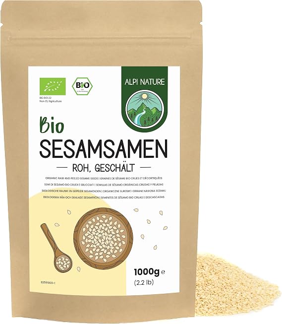 Alpi Nature Organic Sesame Seeds Peeled 1kg, Organic White Sesame Peeled, Gluten Free