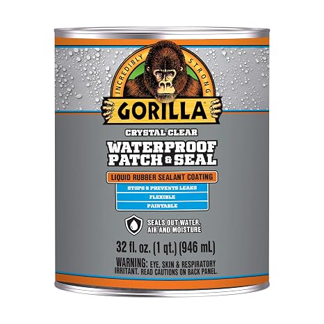 Gorilla Patch & Seal Liquid Rubber Waterproof Sealant, Crystal Clear, 32 Ounce (Pack of 1) - Seals Out Water, Air, and Moisture