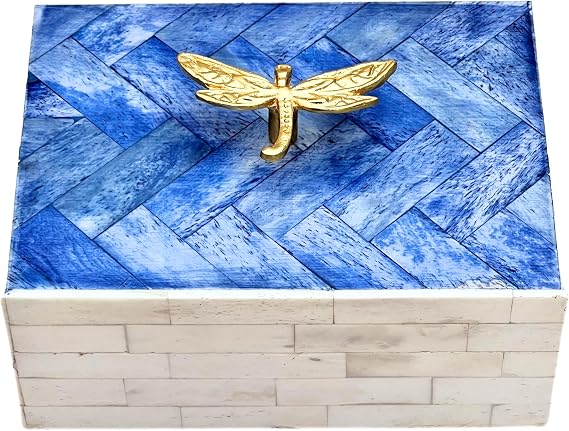 collectiblesBuy Decorative Bone Inlay Jewelry Box Wooden Organizer with Brass Dragonfly Handle Mosaic Design for Rings Earrings Accessories Elegant Handmade Home Decor