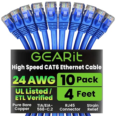 GEARit Cat6 Patch Cables Cat 6 Ethernet Cable 4 ft 10-Pack Blue