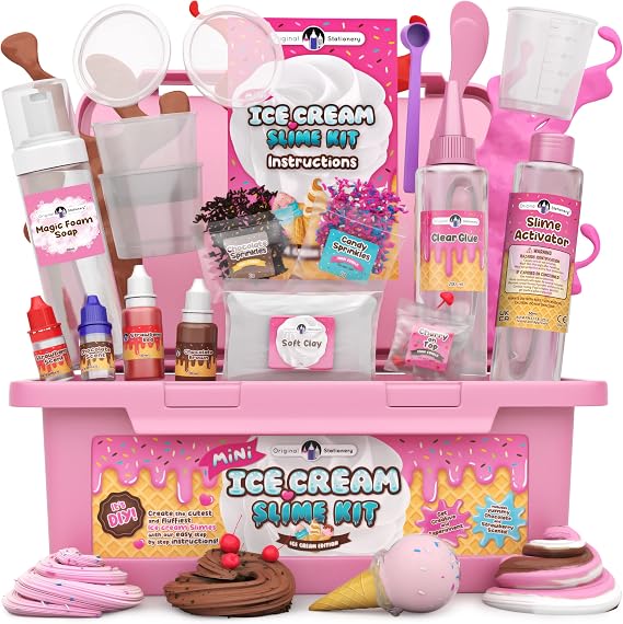 Original Stationery Mini Ice Cream Slime Kit for Girls & Boys Ages 712, DIY Slime Making Set with Sprinkles & Strawberry Scent, Fun Ice Cream Craft Toy, Birthday Gift for Kids