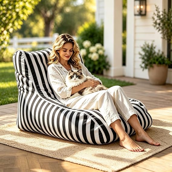 Waterproof Outdoor Bean Bag Cover (No Filler) Boat Bean Bag Chair Cover Bean Bags Adult Bean Bag Chairs for Poolside Terrace Beach Camping Picnic or Indoor Corner/Floor Chair
