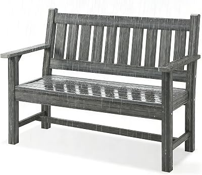 Outdoor Bench, 2-Person Garden Bench, Poly Lumber Patio Bench for Outdoors, Porch, and Park Grey