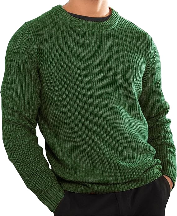 Men's Loose Textured Knitted Sweater Waffle Crewneck Pullover Casual Ribbing Edge Thermal Sweaters
