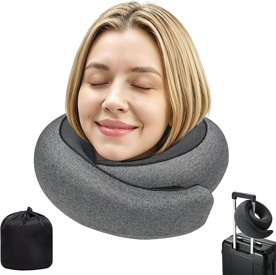 Travel Pillow, Neck Pillow for Airplane, Ergonomic Memory Foam Travel Neck Pillow for Airplanes, Comfortable Flight Pillow for Long Flights & Sleeping