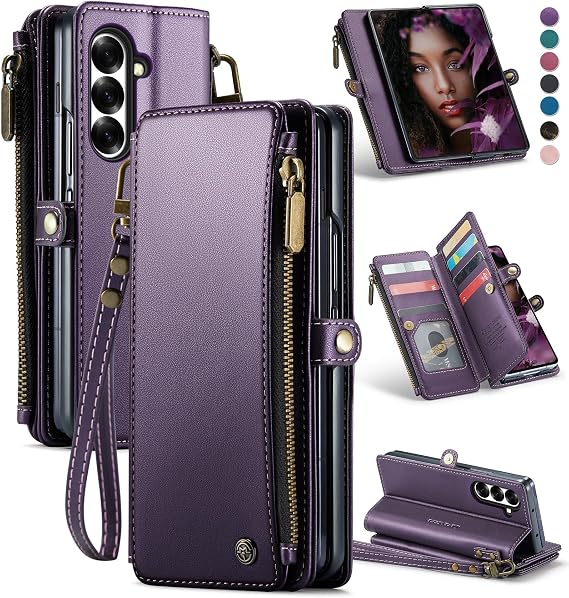 Defencase for Samsung Galaxy Z Fold 7 Wallet Case with Card Holder, Purple