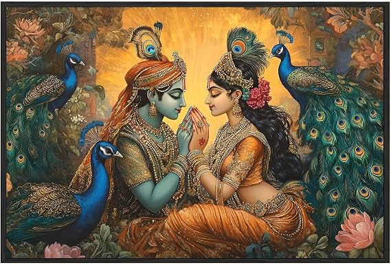 EUROTEX Radha Krishna Indian Art Print Colorful Canvas Wall Painting for Home, Office & Gifts (Without Frame and Only Canvas Roll)