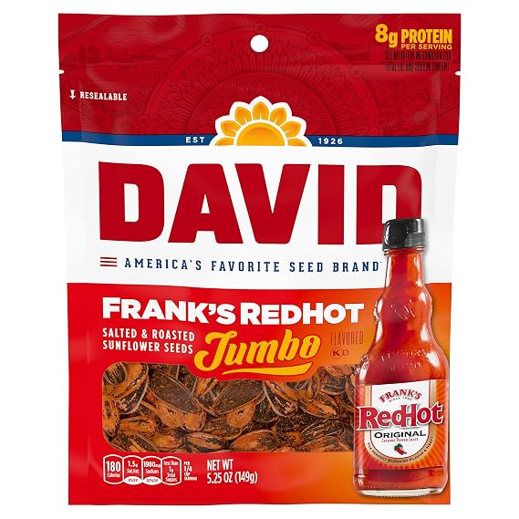 DAVID Jumbo Sunflower Seeds, Frank's RedHot Flavor, 5.25 oz. (Pack of 12)