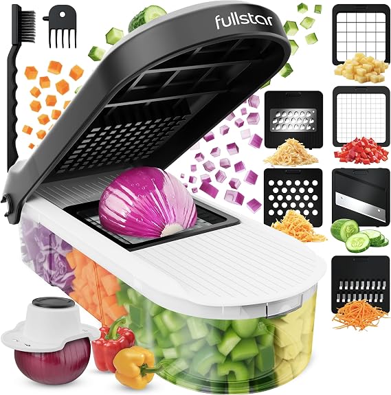 Fullstar Pro Core - Vegetable Chopper & Mandoline Slicer - 6 Blades | Veg, Salad & Onion Dicer - Veggie Julienne Cutter, Cheese Grater - Quick & Easy Meal Prep Kitchen Gadgets (6-in-1, White)