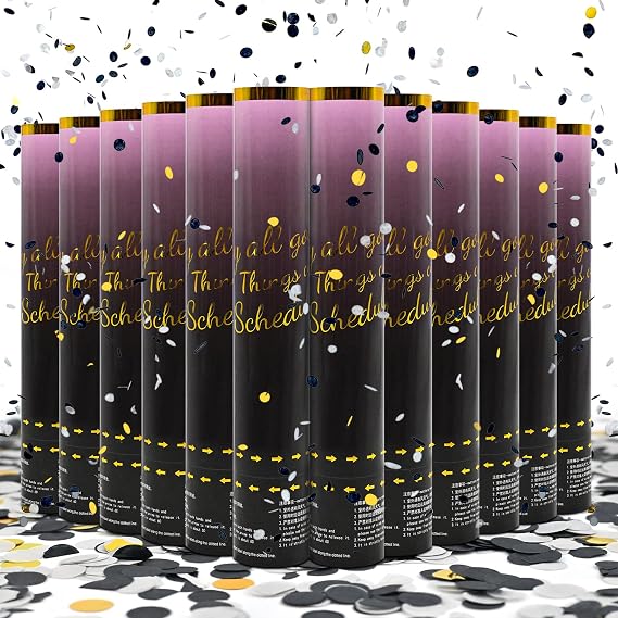 Confetti Cannon Black Gold And Grey Round Confetti Poppers Celebrate Party Poppers Anniversary 12 inch Wedding Poppers Launchers, New Year's Eve, Birthdays and Weddings(12 pack)