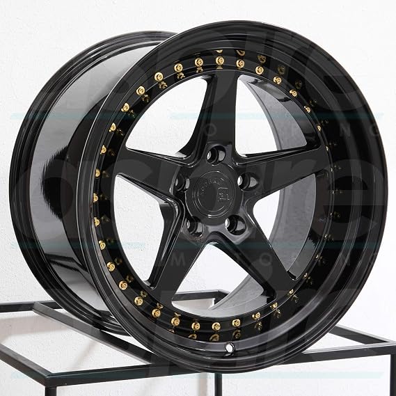 DS05 18x9.5 Oft 35 5x100 HB: 73.1 Gloss Black W/Gold Rivets by Aodhan Wheels