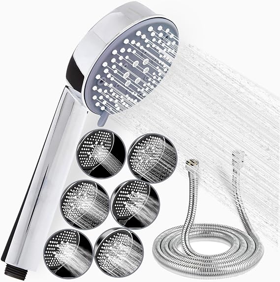 Shower Head 7-Mode High Pressure with Hose & Holder Powerful Handheld Turbo Design with Hose and Holder Set