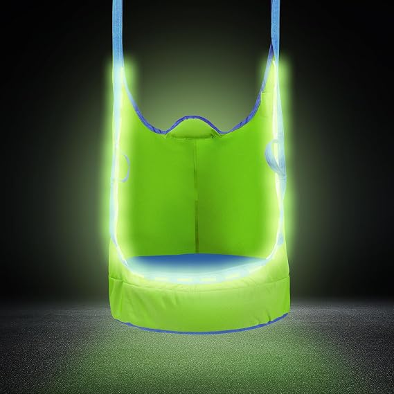 YAERSI Upgraded Kids Pod Swing Chair,Child Hanging Hammock Chair with Led Lights,900D Oxford Cloth Pod Swing Seat for Indoor and Outdoor with All Accessories (Green)