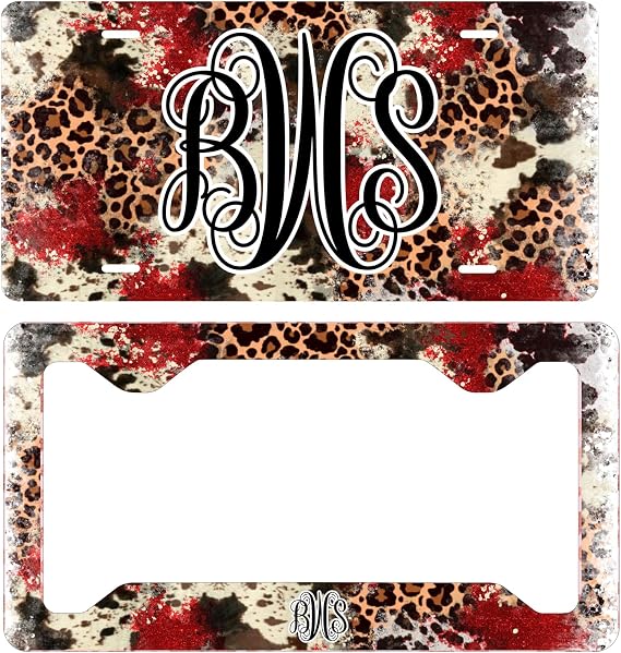 Red Cow, Leopard Personalized License Plate and Car Coasters, Personalized car tag, Custom Car Tag, License Plate for women, Monogram (License Plate and Frame)