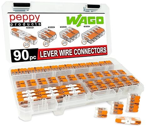 WAGO 221 Lever Nuts 90pc Compact Splicing Wire Connector Assortment with Case. Includes 221-2401, 221-412, 221-413, 221-415