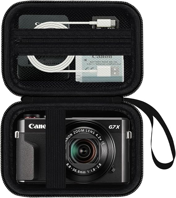 Hard Case for Canon G7X Mark III/II/ SX740 HS Digital Camera, Black | Protective Carrying Bag, Inner Mesh Pocket for Batteries & Cables, Dust Resistant, For Travel & Daily Vlogging Storage