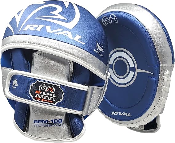 RIVAL Boxing RPM100 Professional Punch Mitts - Pre-Curved Ergonomic Design, Angled Hook and Loop Wrist Strap, and Soft Inner Lining