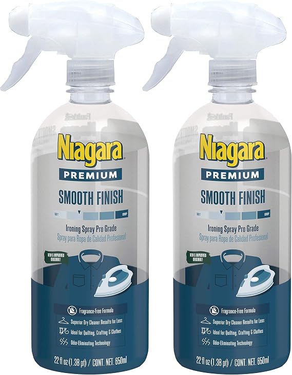 Niagara Spray Starch (22 Oz, 2 Pack) Trigger Pump Liquid Starch for Ironing, Non-Aerosol Spray on Starch, Reduces Ironing Time, No Flaking, Sticking or Clogging, Biodegradable Ingredients, Recyclable
