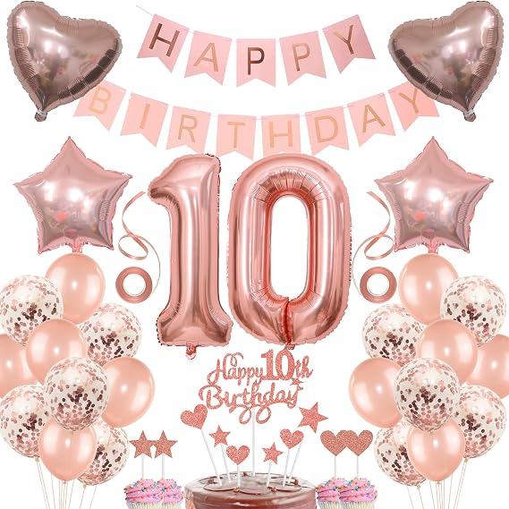 Deko Rosegold Geburtstag Tortendeko für 10-jähriges Mädchen Geschenk Ballon