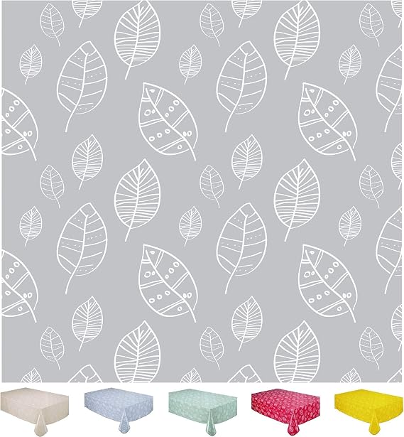 Home Direct Rectangular Oilcloth PVC Wipe Clean Tablecloth 140cm x 180cm 55x70 Leaves Light Grey