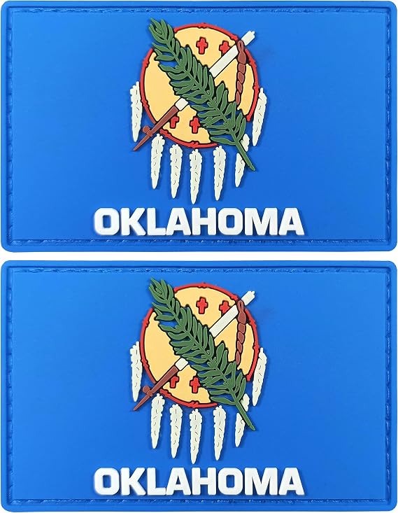 JBCD Oklahoma Flag Patch Tactical PVC Rubber Hook and Loop Fastener Patch, 2 Pack