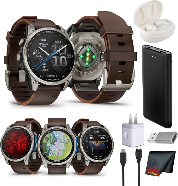 Garmin D2 Mach 2 47mm Aviator Smartwatch, AMOLED Touchscreen with GPS Moving Map, Aviation Weather Tools, Built-in LED Flashlight, Brown Leather Band Bundle