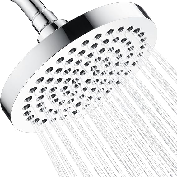 BRIGHT SHOWERS High Pressure Shower Head, 6 Inch Rain Shower Head, 2 Spray Settings Rainfall Shower Heads, Adjustable Angle Replacement Bathroom Showerhead, Easy Installation Polished Chrome