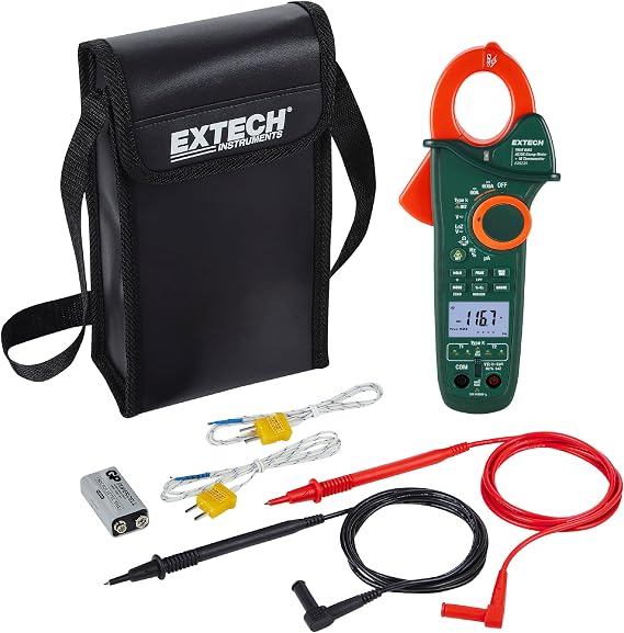 Extech EX623A 600A AC/DC Clamp Meter with IR and Dual Type K | True RMS, NCV, built-in IR thermometer, T1/T2 differential, LoZ, low pass filter, inrush, DC uA